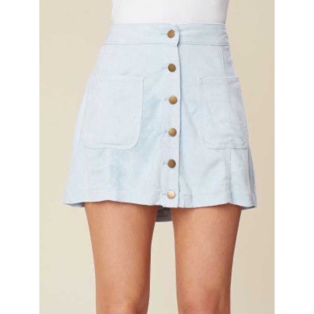 altar'd state blue faux suede button skirt